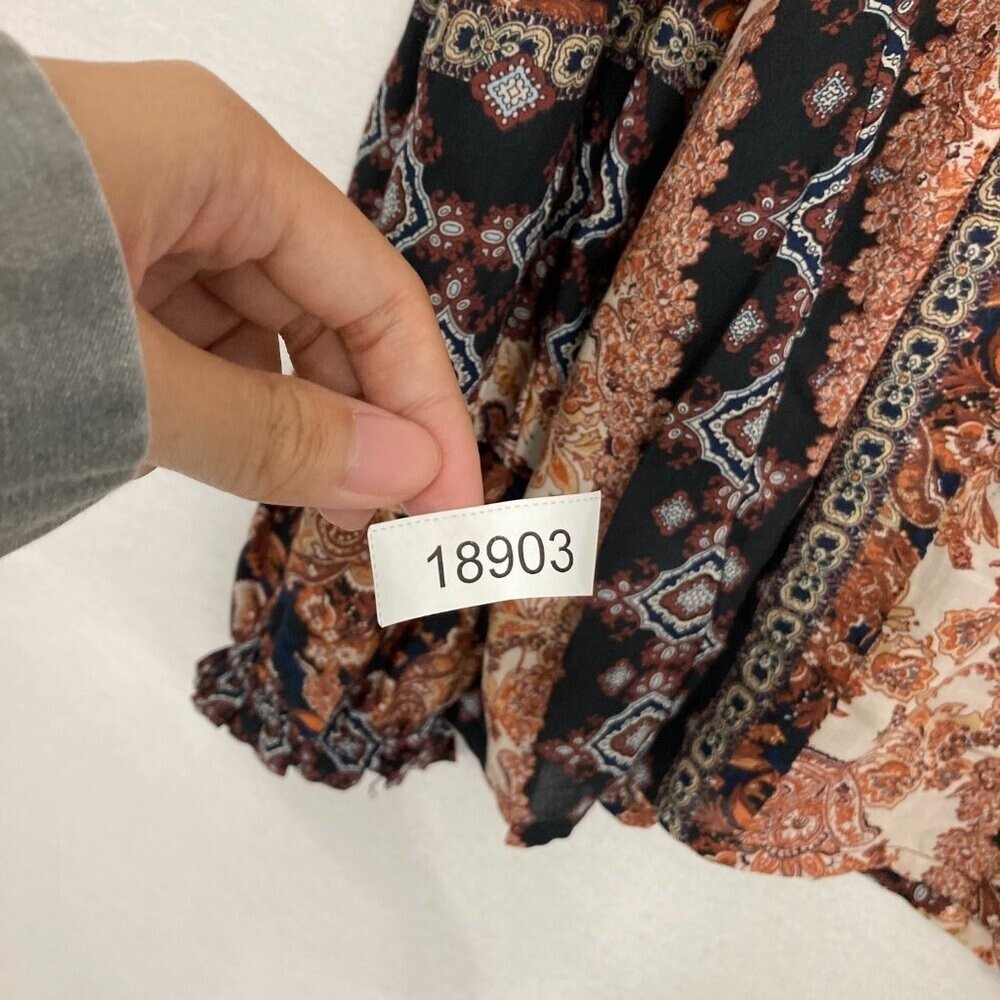 Nine West Brown Black Boho Print Ultra Soft Comfy Popover Blouse XL - Picture 10 of 10